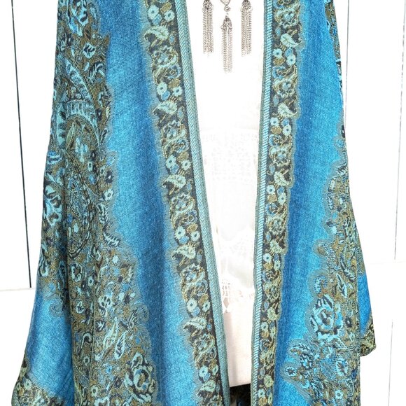Blue paisley kimono cardigan cover up - Picture 4 of 6